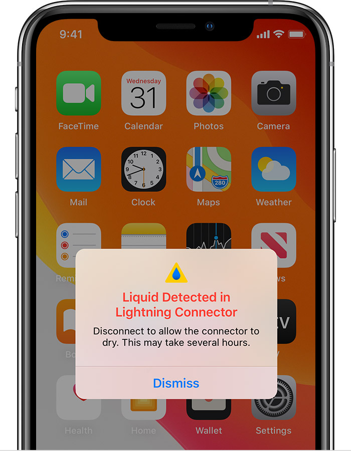 抱由镇苹果手机维修分享iPhone 12 在充电时出现 “闪电接口检测到液体”的提示怎么办 